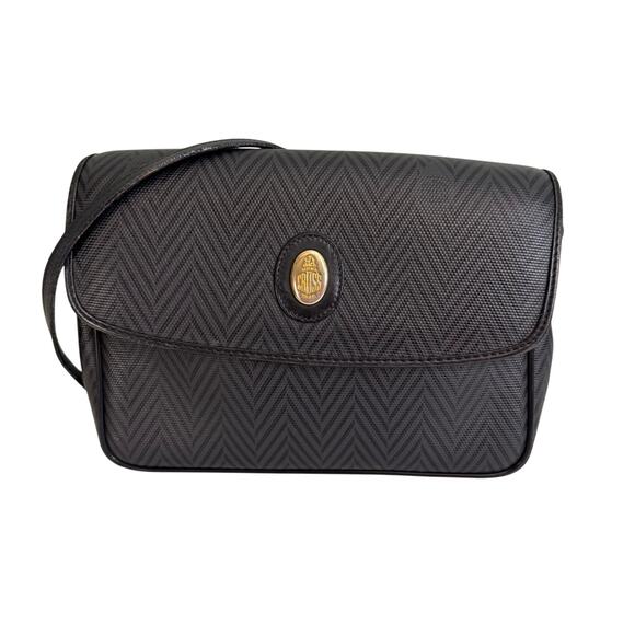 VTG Mark Cross Crossbody Slingbag Women Black Designer Herringbone Flap Magnetic